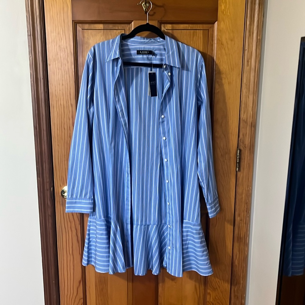 Ralph Lauren Striped Ruffled Shirt Dress